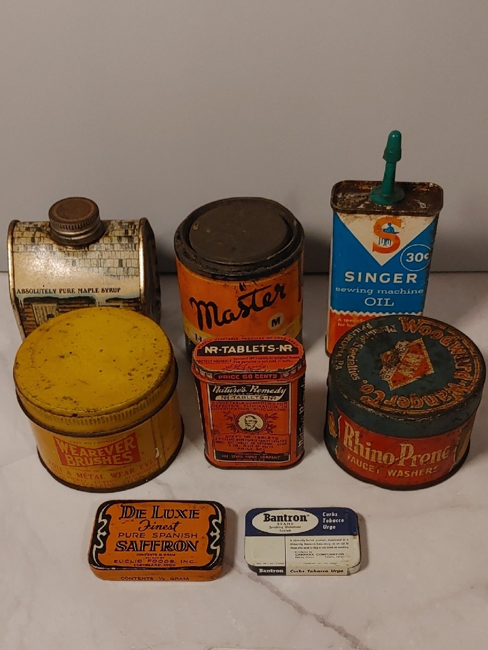 Vintage Collector's 8 Small Metal Cans, Containers, Various Companies, 1930's Up